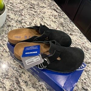 Birkenstock Black Suede Boston Clogs